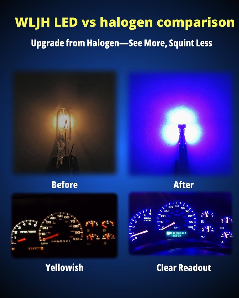 WLJH 74 Led Bulb Dash Lights Mini T5 2721 27 37 286 Wedge PC74 Twist Socket Automotive Instrument Panel Gauge Light Kits Cluster Shift Indicator Interior Bulbs 12V Blue Pack of 20 - Image 3